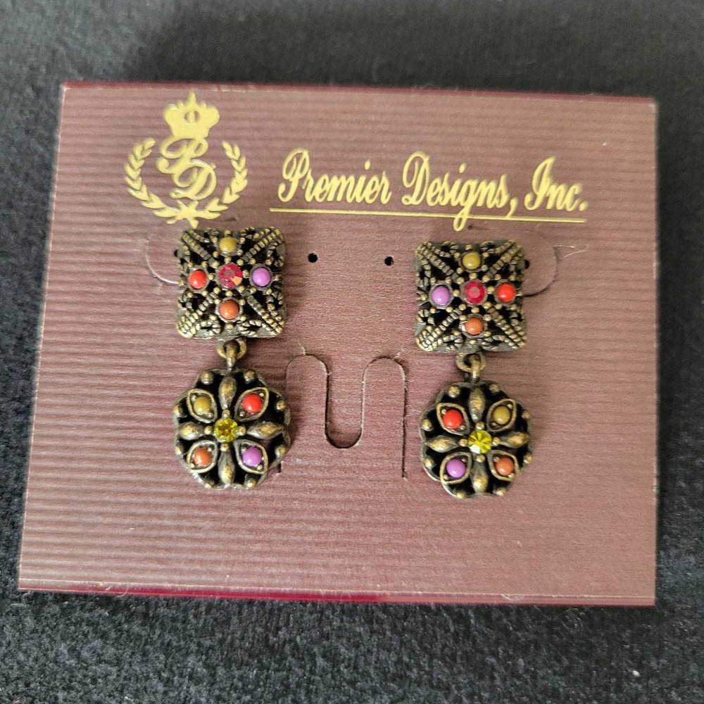 Premier Designs tapestry earrings, vintage